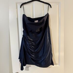 Cinq a sept Kennith Side Tiered Strapless Cocktail Dress Navy